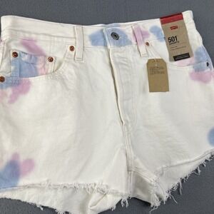Levis 501 Cut Off Shorts Womens 29 White Pink Blue Tie Dye High Rise 2.5" Inseam